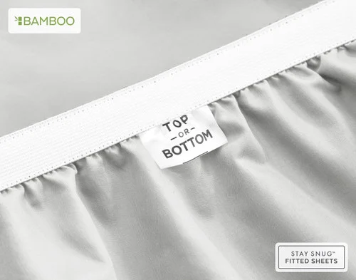 The Top/Bottom tag on our Bamboo Cotton Fitted Sheet with Activated Charcoal.