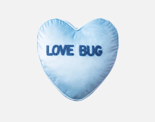 Front view of our Love Bug Candy Heart Cushion.