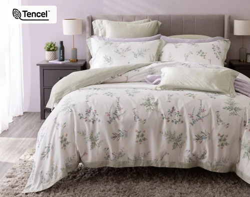 Front, off-centre view of our Annika collection dressing a bed with matching accessories.