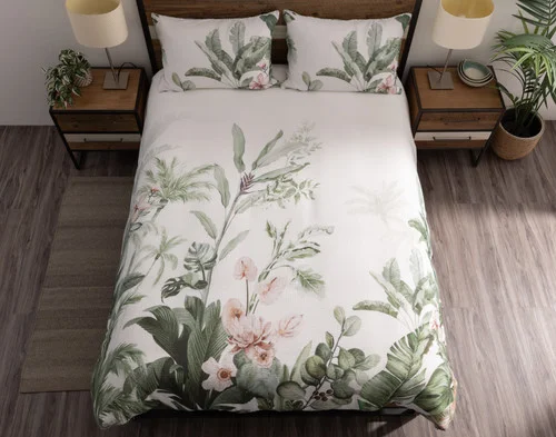 Top-down view of our Sail Away Duvet Cover in a simple modern room.
