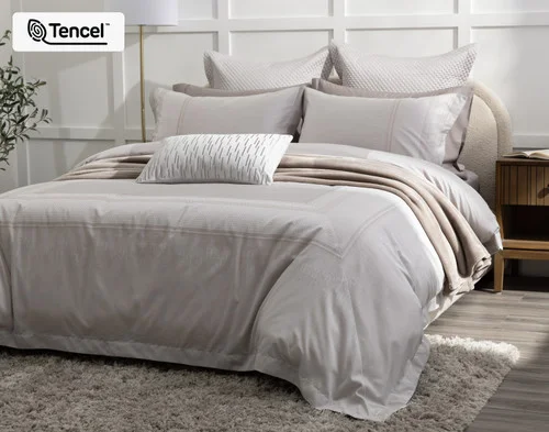 Angled view of our Renley collection dressing a queen bed.