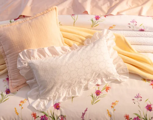 Top-down view of our Delicata Boudoir Pillow Cover with our Delicata collection.
