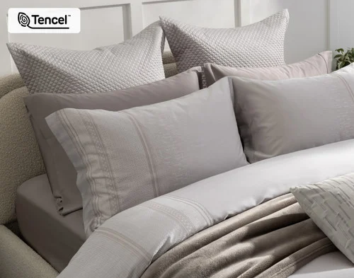 Our Renley Euro Shams decorating the head of a bed with our Renley collection.