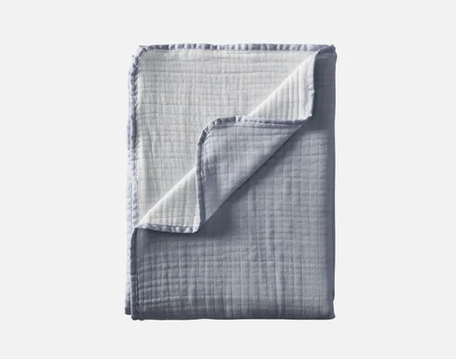 Our Bamboo Gauze Throw in Seaside folded into a rectangle.