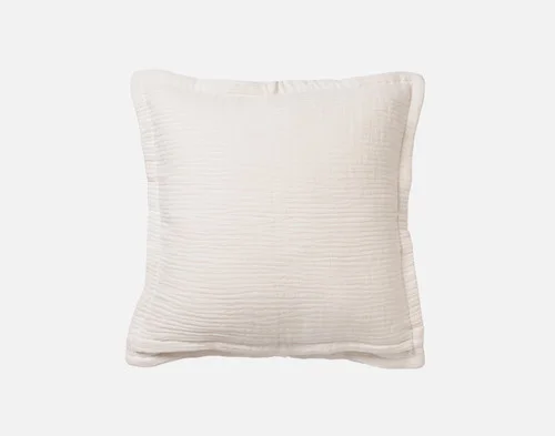 The reverse side of our Bamboo Gauze Square Cushion Cover in Bone on a white background.