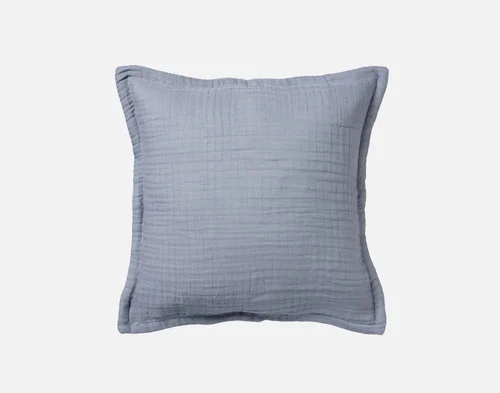 Our Bamboo Gauze Square Cushion Cover in Seaside on a white background.