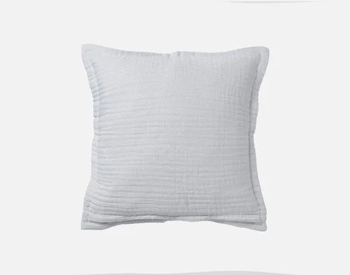 The reverse side of our Bamboo Gauze Square Cushion Cover in Seaside on a white background.