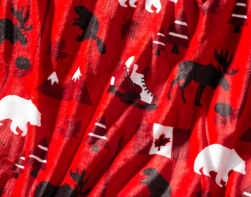 Close-up on the bold red and white design on our True North Fleece Throw.