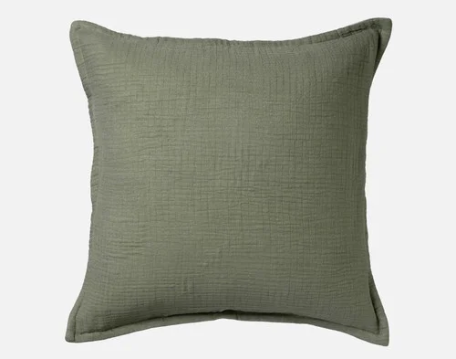 The front side of our Bamboo Gauze Euro Sham in Leaf against a white background.