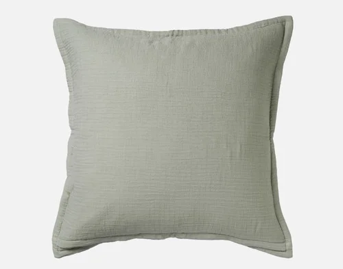 The reverse side of our Bamboo Gauze Euro Sham in Leaf against a white background.