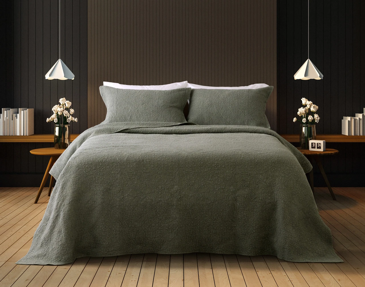 Front view of our Donegal Cotton Quilt Set dressed over a queen bed.