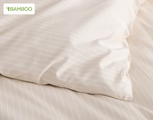 Close-up of the corner on our Sandy Stripe Bamboo Cotton Duvet Cover.