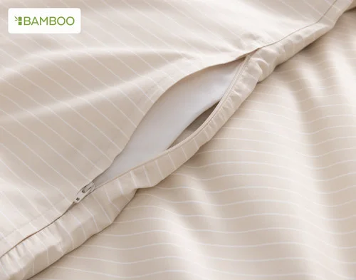 Folded edge on the side of our Sandy Stripe Bamboo Cotton Duvet Cover.