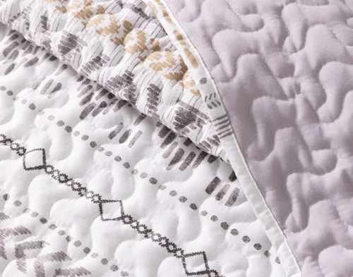 Close-up on a folded edge on our Niko Coverlet Set.