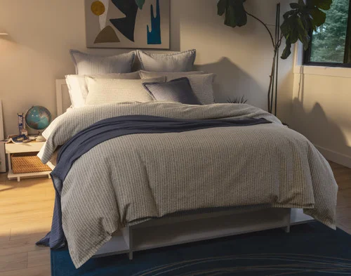 Our Estrada Duvet Cover dressed over a simple queen bed.