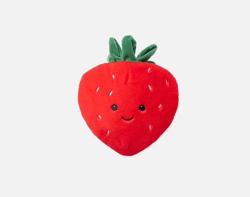 Our Strawberry Cushion against a white background.