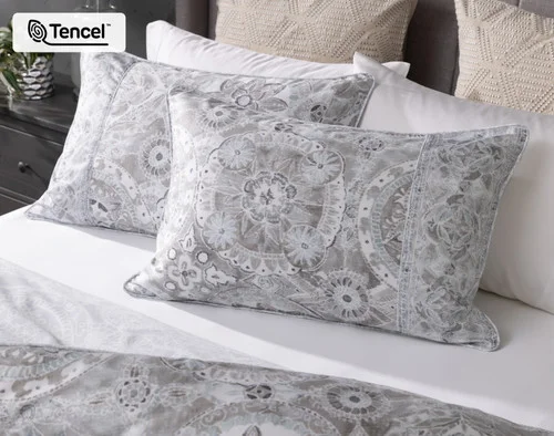 Our Romano Pillow Shams dressing the head of a bed with our Romano collection.