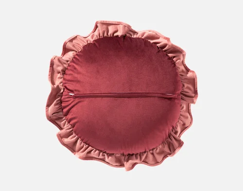 The reverse side of our Valentina Round Cushion against a white background.