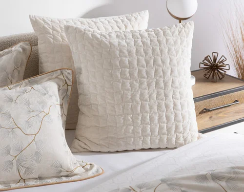 Our Silverbough Euro Shams dressing the head of a bed with our Silverbough collection.