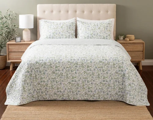 Front view of our Pippa Coverlet Set dressed over a plain bed.
