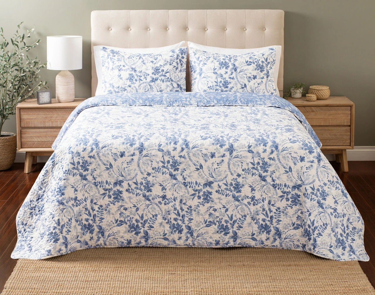 Front view of our Willa Coverlet Set dressed over a plain bed.