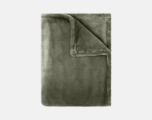 Our Velvet Plush Throw in Olive folded neatly into a tidy square.