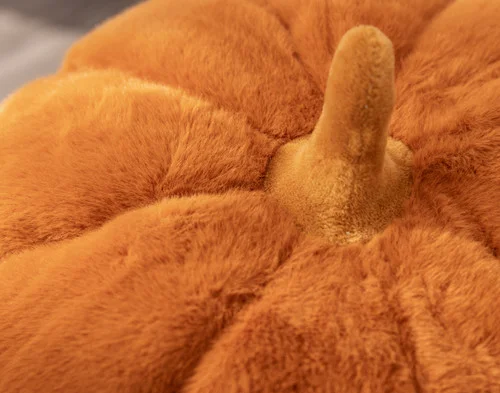 Close-up on our Pumpkin Cushion in Copper to show its stem and soft surface.