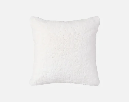 Front view of our Ivory Poodle Faux Fur Square Cushion.