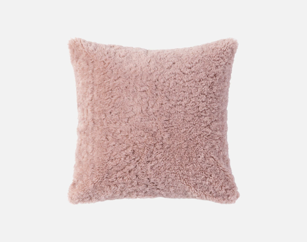 Front view of our Dusty Rose Poodle Faux Fur Square Cushion.