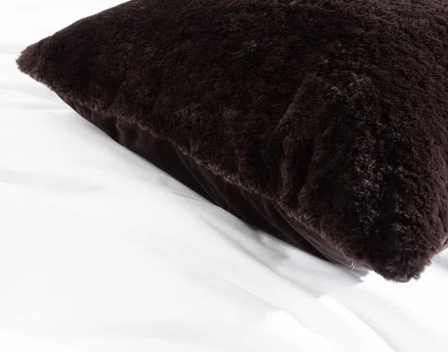 Close-up of the corners and edge on our Espresso Poodle Faux Fur Euro Sham.
