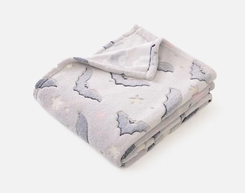 Our Midnight Bats Glow in the Dark Fleece Throw folded into a tidy square.