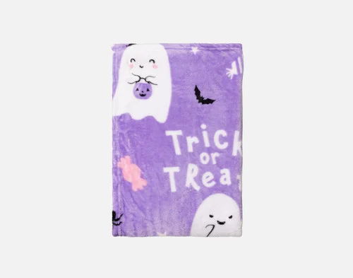 Our Trick or Treat Halloween Fleece Throw folded into a square.
