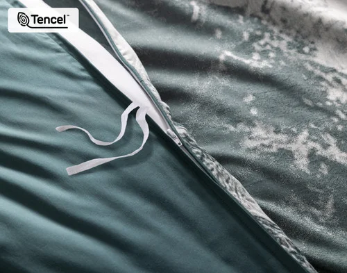Close up on the ties and edge of our Skyline Duvet Cover.