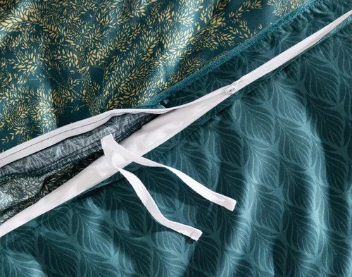 Close up on the opening ties of our Elwood Duvet Cover.