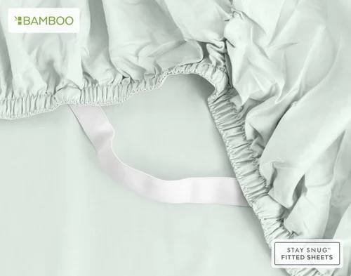The corner of our Bamboo Cotton Fitted Sheet in Aqua Smoke.