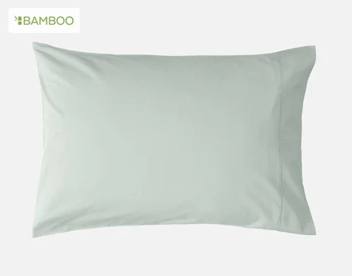 Our Bamboo Cotton Pillowcase in Aqua Smoke on a blank background.