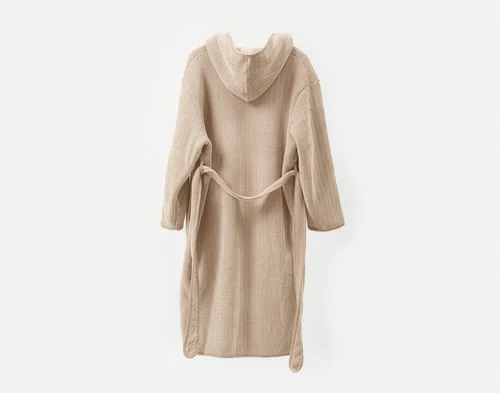 Back view of our Chenille Sherpa Bathrobe in Dune against a solid white background without anyone wearing it.