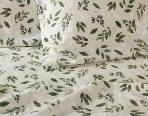 Close-up of the pillowcases and flat sheet of our Woodmere Organic Cotton Flannel Sheet Set.