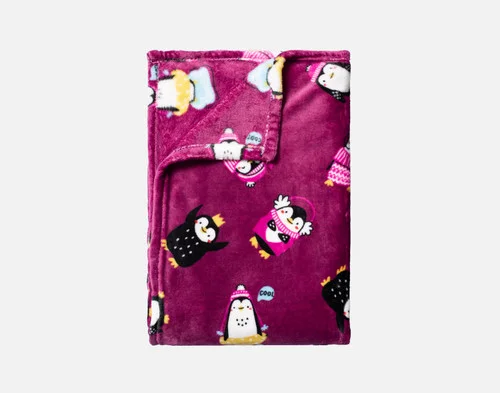 Our Holiday Fleece Throw - Winter Waddle folded into a rectangle against a white background.