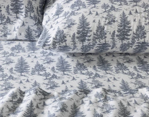 Close-up of the pillowcases and flat sheet of our Winter Toile  Organic Cotton Flannel Sheet Set.