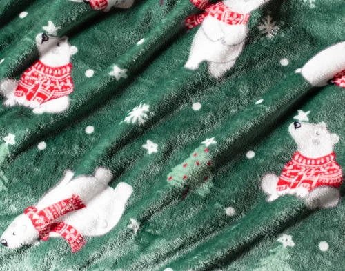 Close up on our Holiday Fleece Throw - Snowy Bears.
