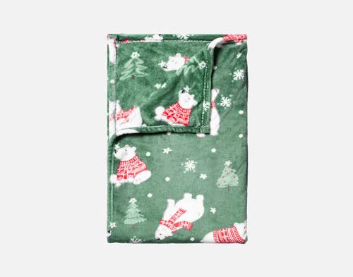Our Holiday Fleece Throw - Snowy Bears folded into a rectangle against a white background.