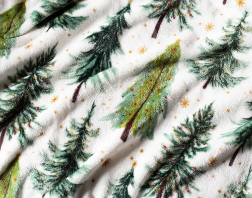 Close up on our Holiday Fleece Throw - Merry Pines.
