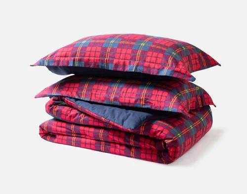 Full contents of our Bramble Ridge Cotton Flannel Comforter Set folded and stacked.