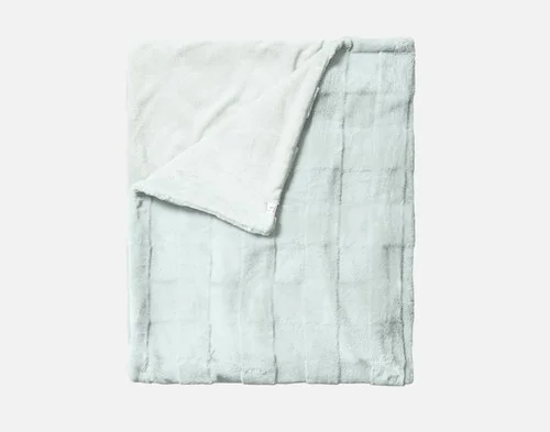 Our Etched Check Throw - Silver Sage folded into a rectangle on a white background.