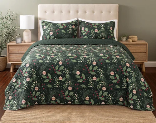 Front view of our Everwood Coverlet Set dressed over a plain bed.