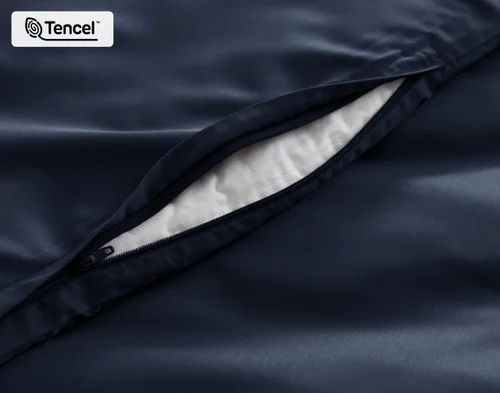 Close-up on the zipper enclosure on the edge of our Deep Space BeechBliss Duvet Cover.