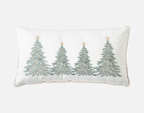 Front view of our Deck the Pines Holiday Boudoir Cushion against a white background.