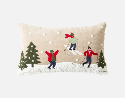 Front view of our Powder Day Holiday Boudoir Cushion against a white background.