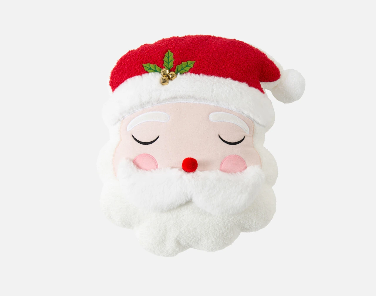 Front view of our Sleeping Santa Holiday Cushion against a white background.